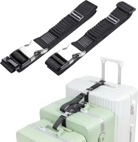 Luggage Straps, Stretchable Luggage Connector Straps for Suitcases, Metal Buckle Add A Bag Adjustable Attachment Accessories Belts (Black, Large)