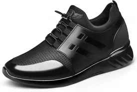 Mens Casual Leather Shoes Slip on Fashion Comfortable Elevator Dress Sneakers Shoes for Men Black Business Walking Shoes