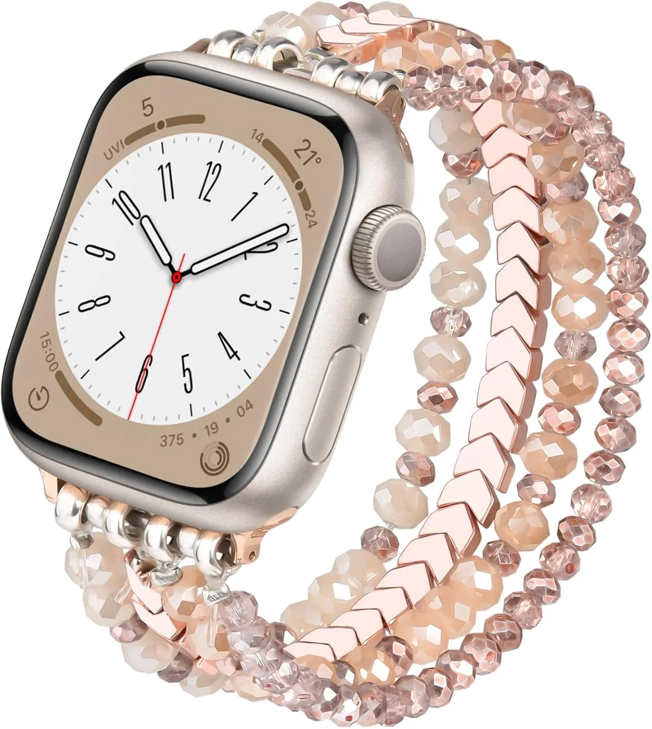 MOFREE Beaded Bracelet Compatible with Apple Watch Band 38mm/40mm/41mm/42mmSeries 10 9/8/7/SE/6/5/4/3/2/1 Women Fashion Handmade Elastic Stretch Strap for iWatch Bands Replacement Rose Gold