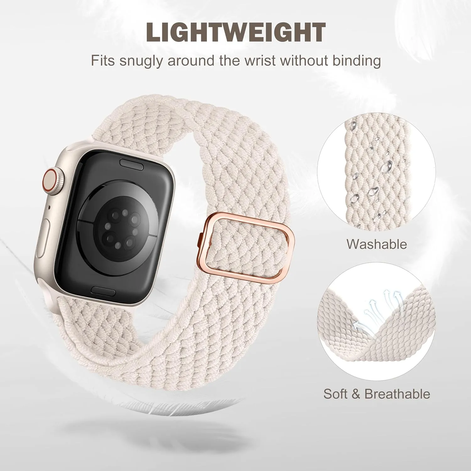 Odbeai Braided Band Compatible with Apple Watch Band 38mm 40mm 41mm 42mm 44mm 45mm 46mm 49mm Women Men, Adjustable Soft Strap Compatible with iWatch Series 10 9 8 7 6 5 4 3 2 1 SE Ultra/Ultra 2