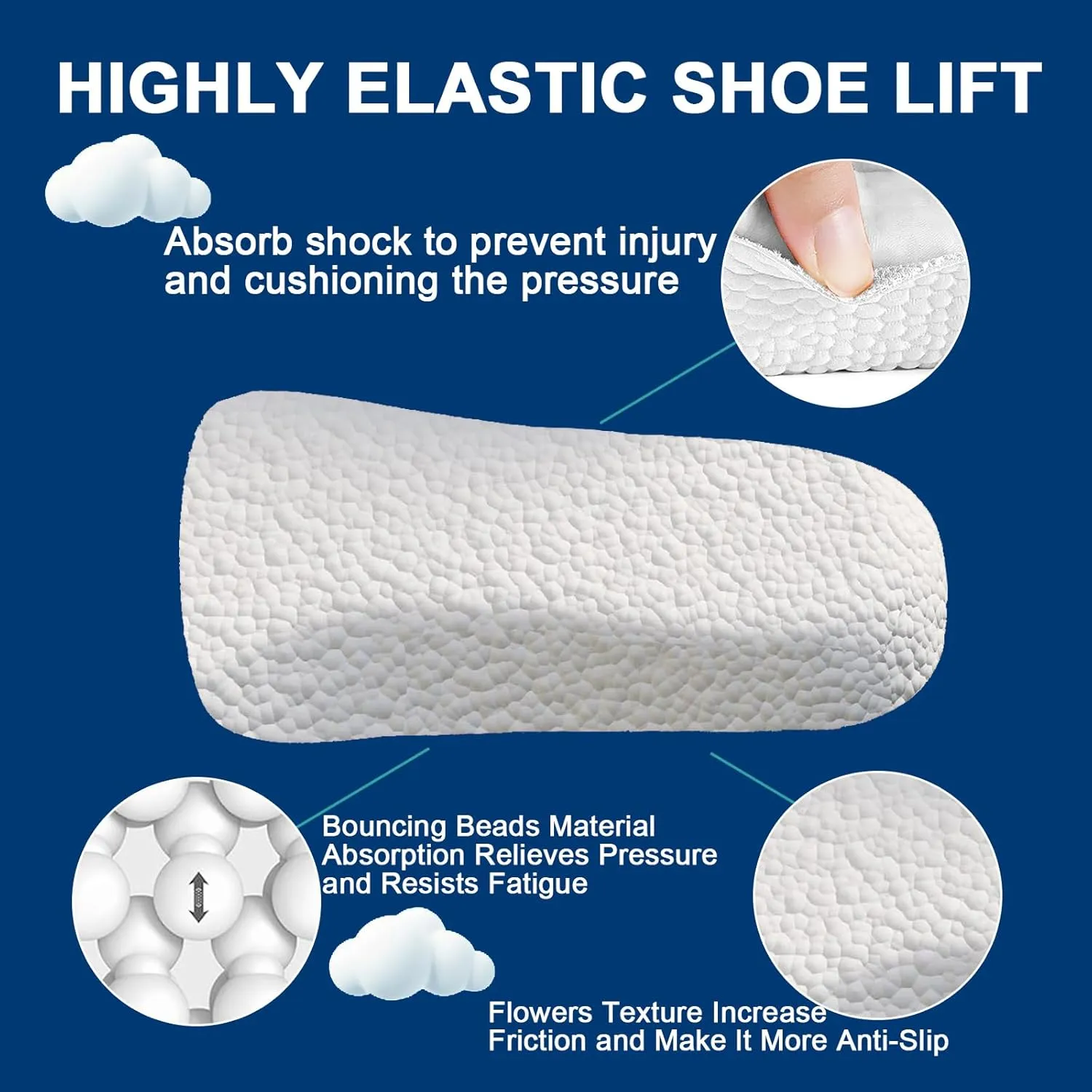 Orthopedic High Pads, Arch Support Height Increase Insoles for Leg Length Discrepancy, Shock Absorption Heel Lifts Shoe Insert for Men and Women - 1.4 inch (1 Pair White)
