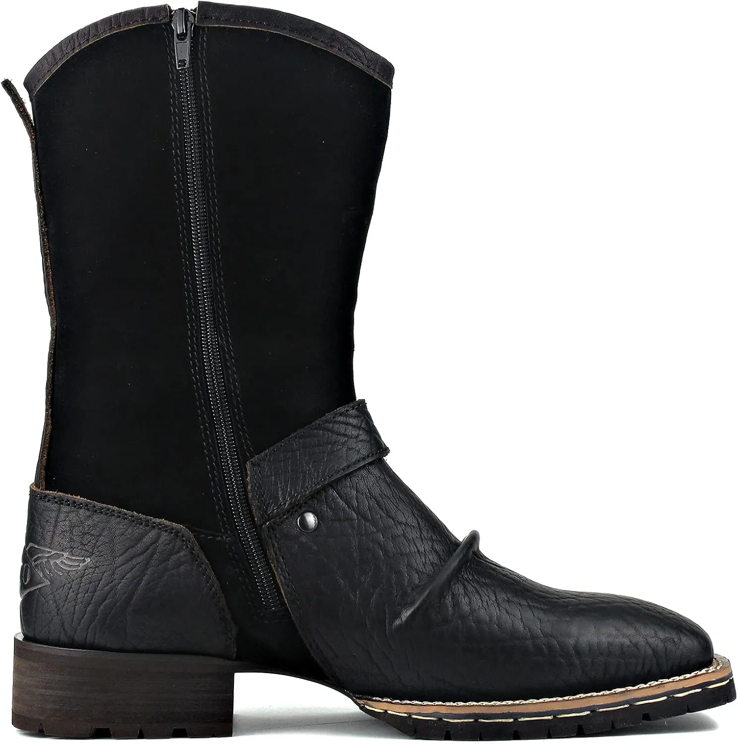 OSSTONE Cowboy Boots for Men Designer Fashion Zipper-up Leather Moto Chukka western Boots Casual Shoes OS-5008-H10-A-US