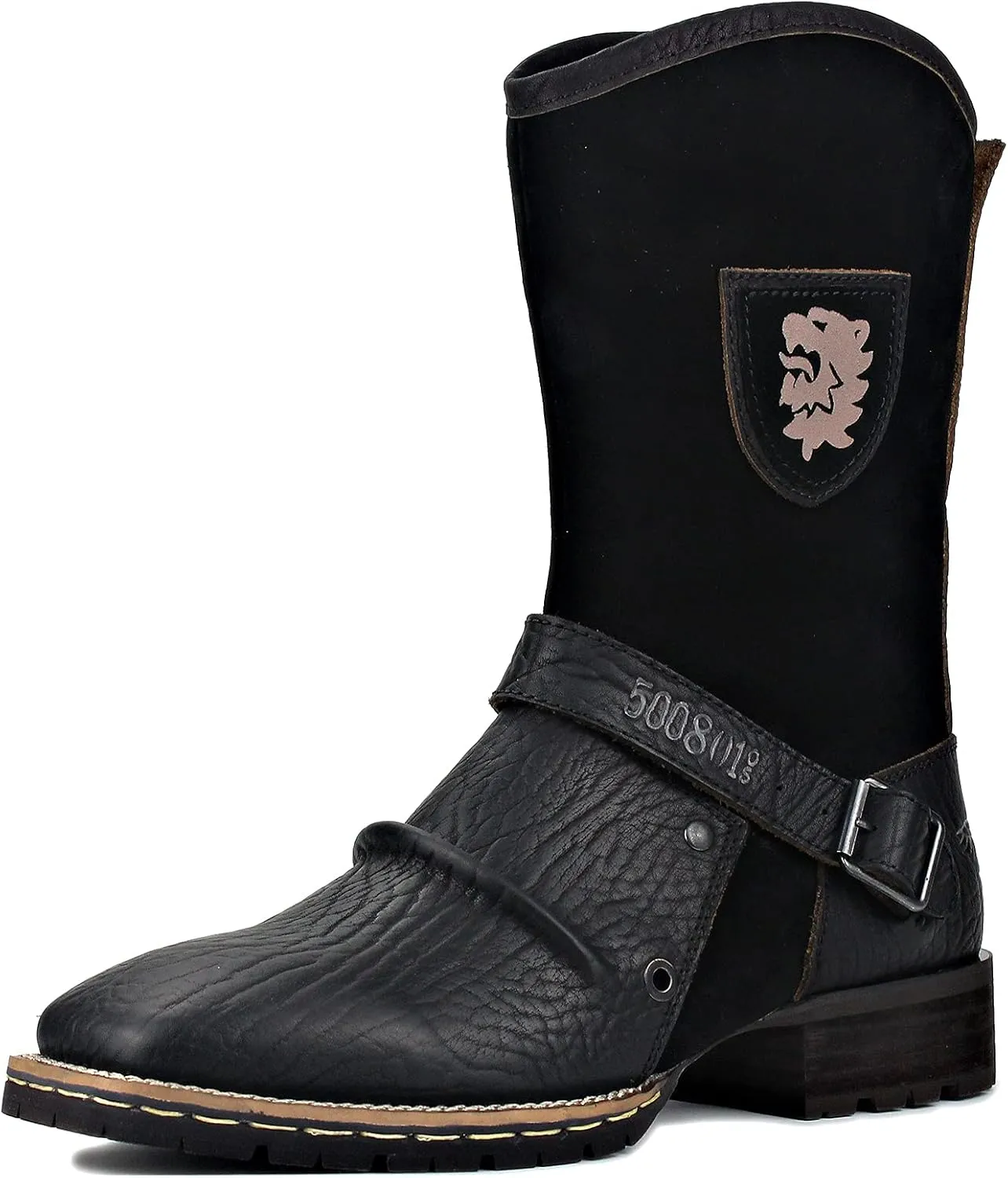 OSSTONE Cowboy Boots for Men Designer Fashion Zipper-up Leather Moto Chukka western Boots Casual Shoes OS-5008-H10-A-US