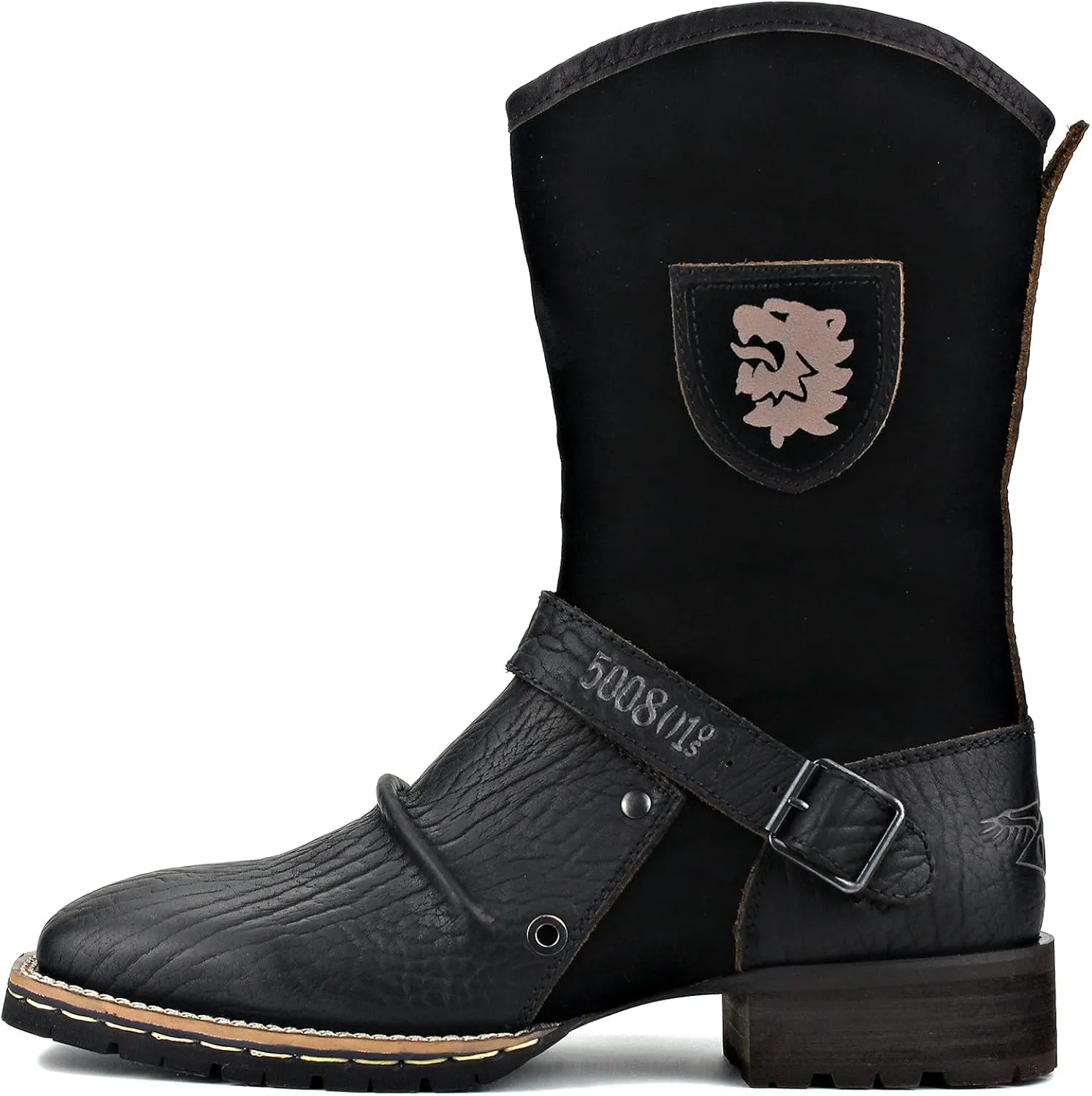 OSSTONE Cowboy Boots for Men Designer Fashion Zipper-up Leather Moto Chukka western Boots Casual Shoes OS-5008-H10-A-US