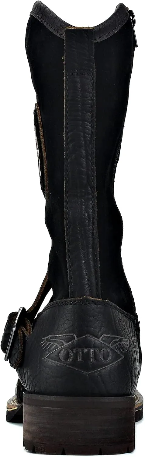 OSSTONE Cowboy Boots for Men Designer Fashion Zipper-up Leather Moto Chukka western Boots Casual Shoes OS-5008-H10-A-US