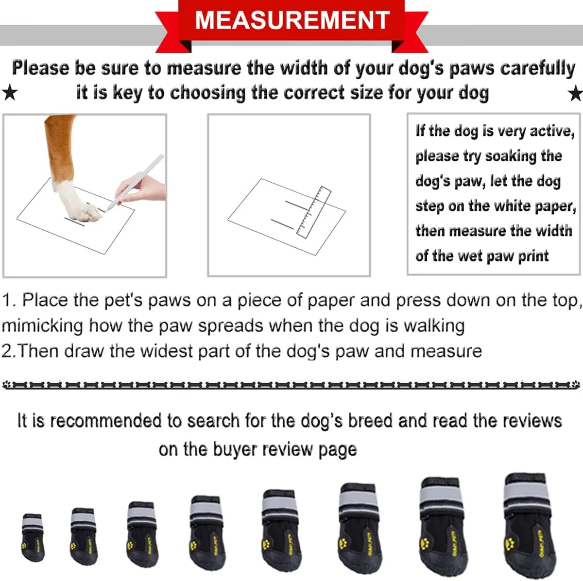 QUMY Dog Shoes for Large Dogs, Medium Dog Boots & Paw Protectors for Winter Snowy Day, Summer Hot Pavement, Waterproof in Rainy Weather, Outdoor Walking, Indoor Hardfloors Anti Slip Sole Black Size 1