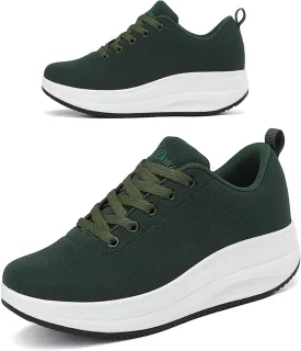RUIDENG Platform Sneakers for Women Walking All Day | Slip Resistant Work Shoes for Women Comfortable | 2 Inch Thick Wedge Rocker Bottom