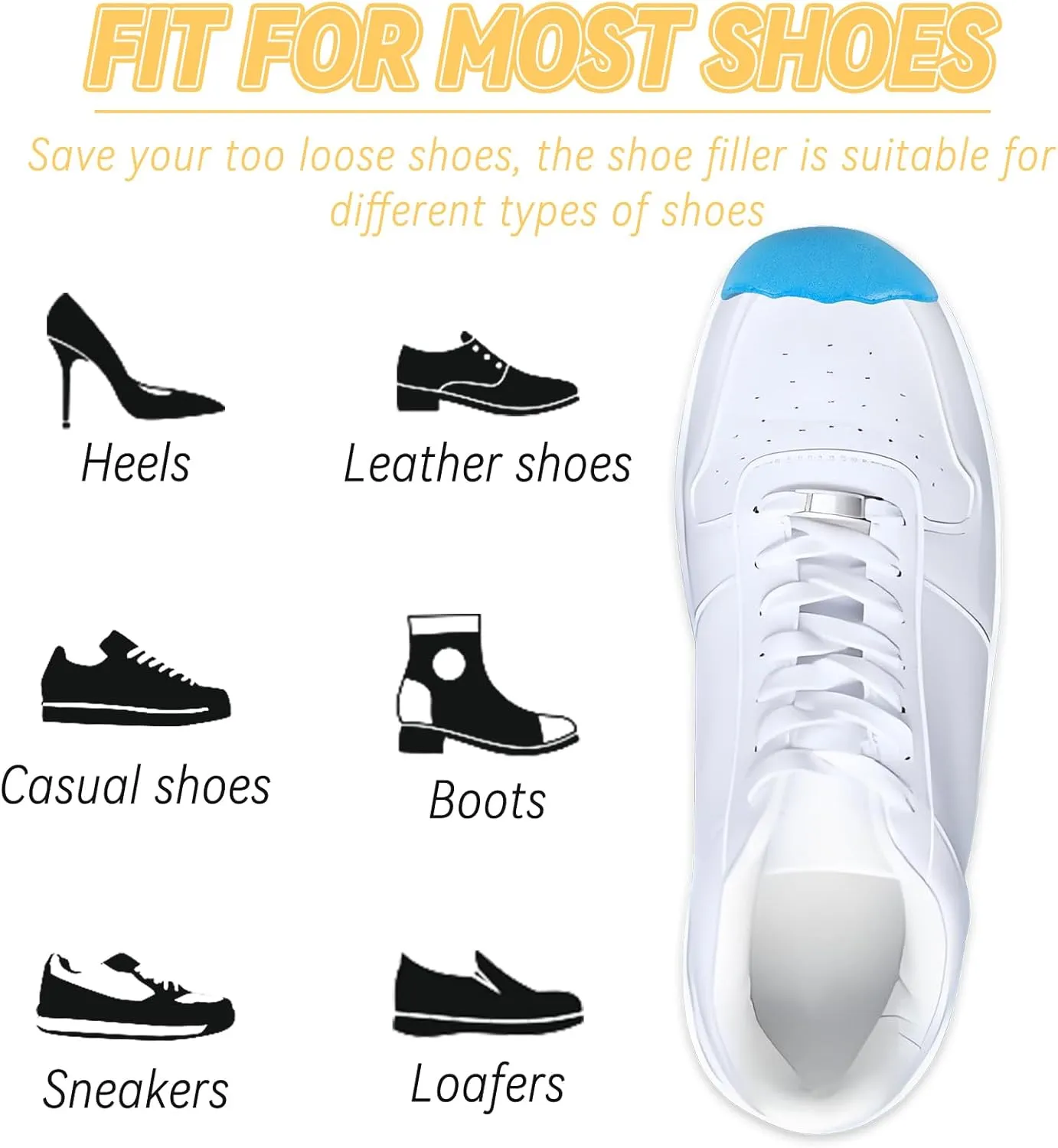 Shoe Filler for Too Big Shoes, Inserts to Make Shoes Smaller, Toe Filler Cushion Inserts for Loose Shoes, for Men and Women (S: Half Size Bigger)
