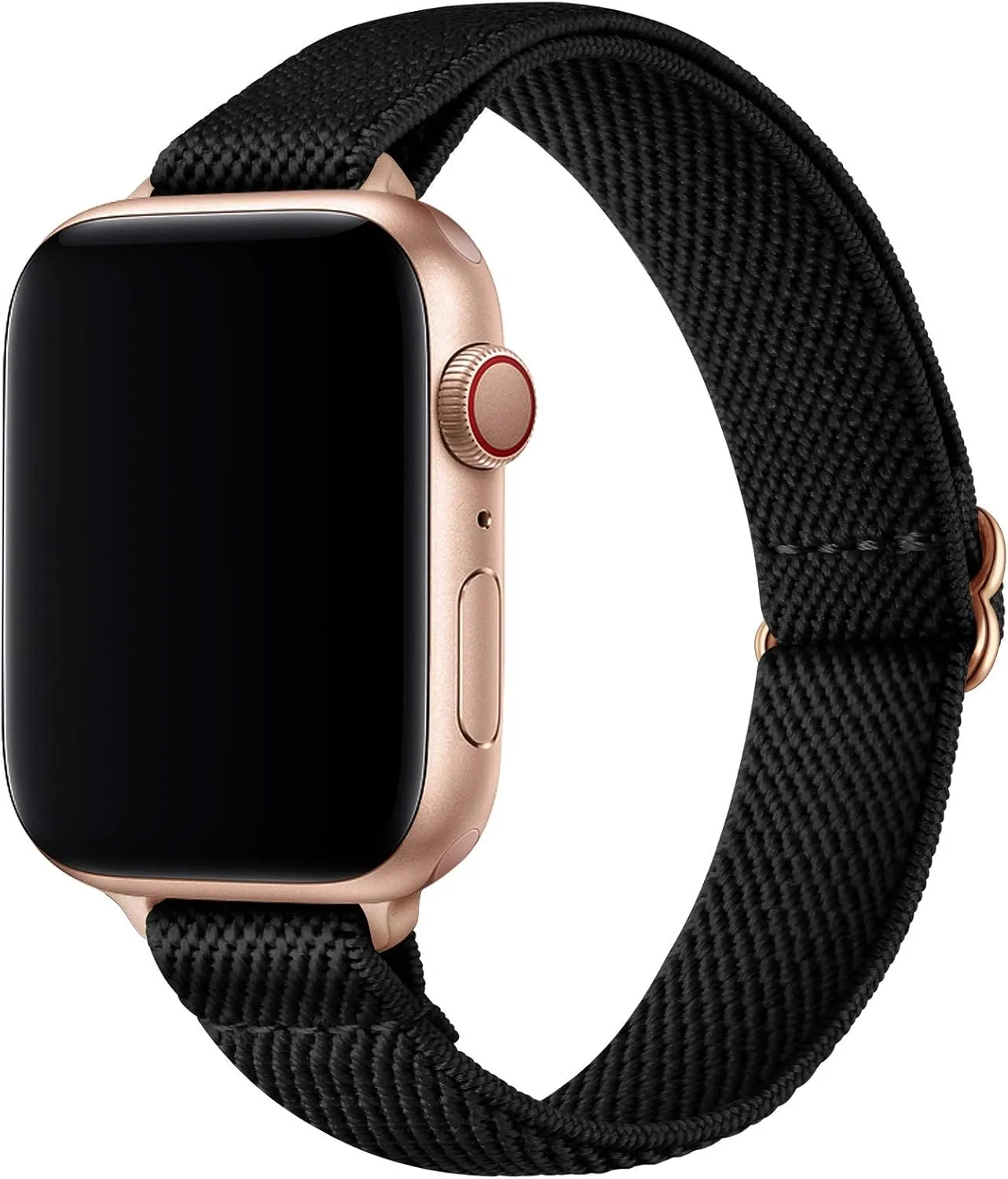 SICCIDEN Slim Stretchy Bands Compatible with Apple Watch Band 42mm 41mm 40mm 38mm, Women Elastics Nylon Thin Strap for iWatch SE2 SE Series 10 9 8 7 6 5 4 3 2 1 (Black/Rose Gold)
