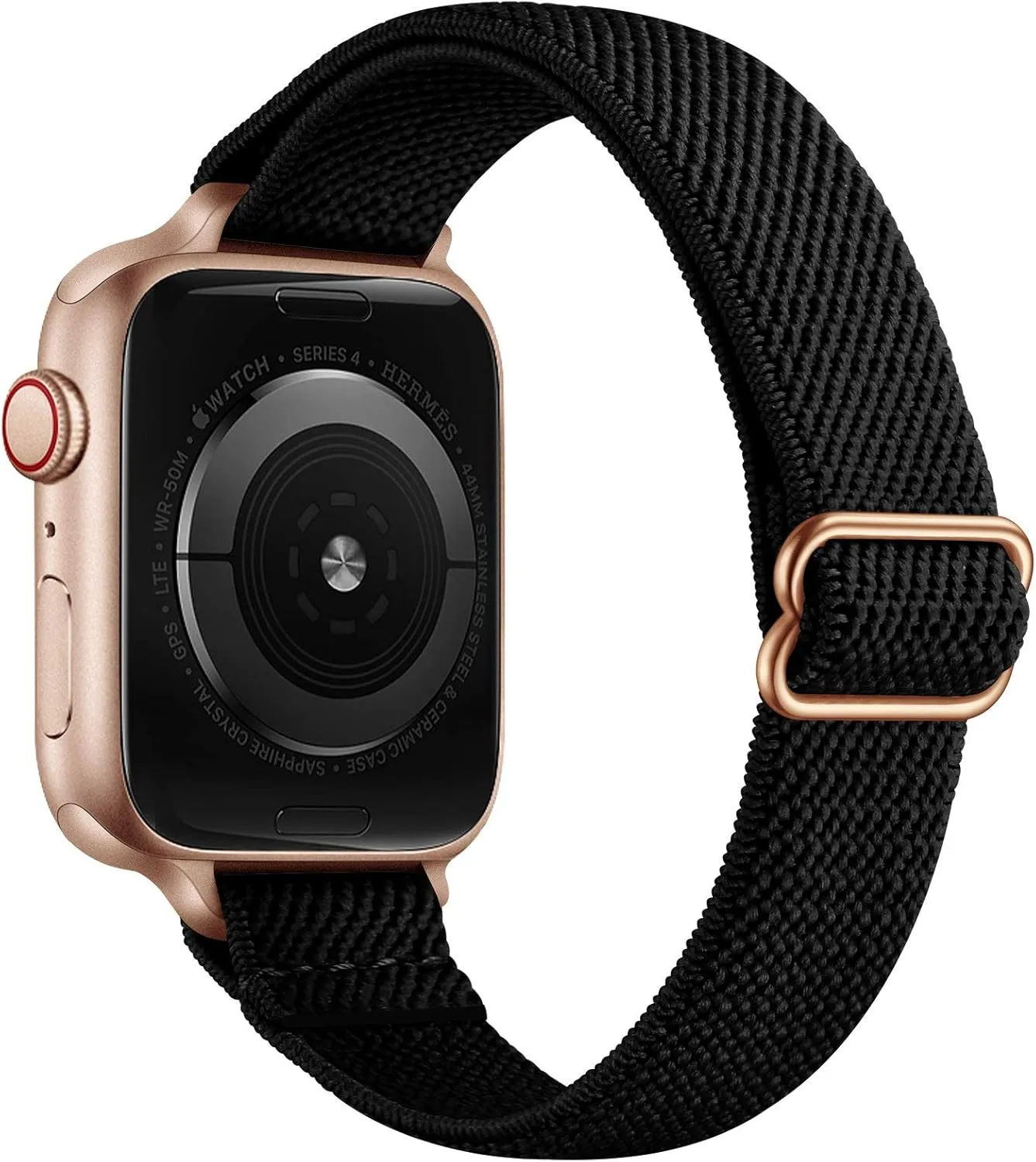 SICCIDEN Slim Stretchy Bands Compatible with Apple Watch Band 42mm 41mm 40mm 38mm, Women Elastics Nylon Thin Strap for iWatch SE2 SE Series 10 9 8 7 6 5 4 3 2 1 (Black/Rose Gold)