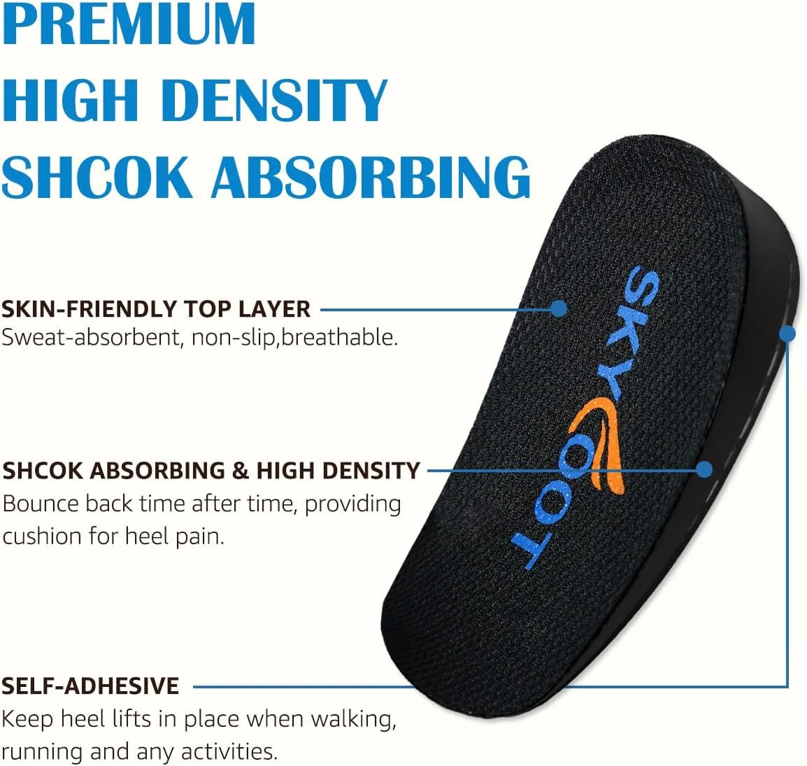 Skyfoot Orthopedic Heel Lift Inserts, Shock Absorption and Cushioning Height Increase Insoles for Achilles Tendonitis Relief, Heel Spurs, Heel Pain and Plantar Fasciitis (L,0.4" Height Harder Version)