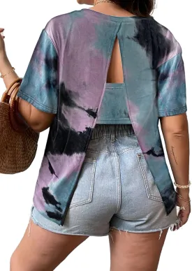 SOFIA'S CHOICE Women's Back Slit Short Sleeve T Shirt Backless Shirt Summer Tee Top