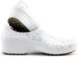 Sticky Printed Colorful Nursing Shoes - Professional Shoes for Women - Nurses Vets CNA LPN RN - Waterproof Non Slip - Comfortable Cleanable Clogs - White