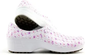 Sticky Printed Colorful Nursing Shoes - Professional Shoes for Women - Nurses Vets CNA LPN RN - Waterproof Non Slip - Comfortable Cleanable Clogs - White