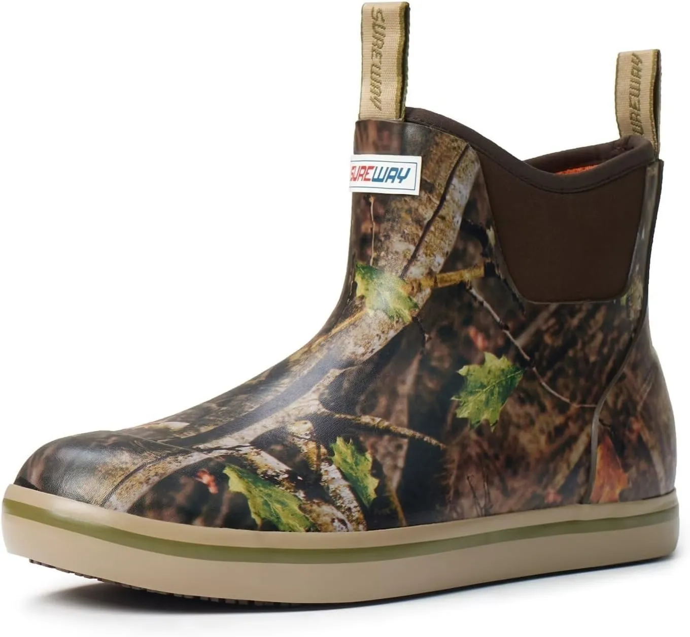 SUREWAY Men's Ankle Fishing Deck Boots for Men-Waterproof,Professional Non-Slip Soles for Wet Slippery Surface,Neoprene Rubber Rain Boot/Shoes for Hunting Boating Gardening
