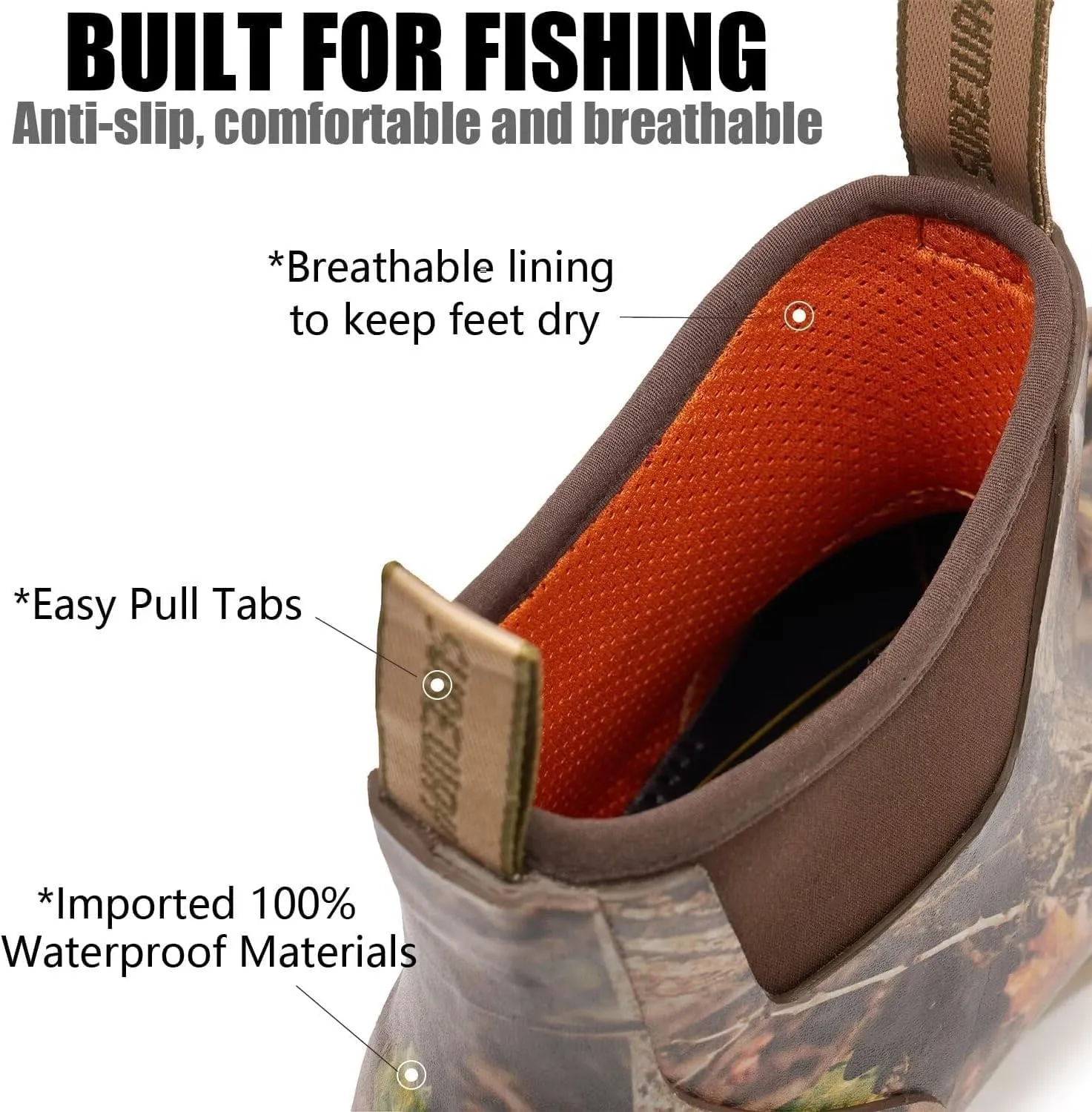 SUREWAY Men's Ankle Fishing Deck Boots for Men-Waterproof,Professional Non-Slip Soles for Wet Slippery Surface,Neoprene Rubber Rain Boot/Shoes for Hunting Boating Gardening