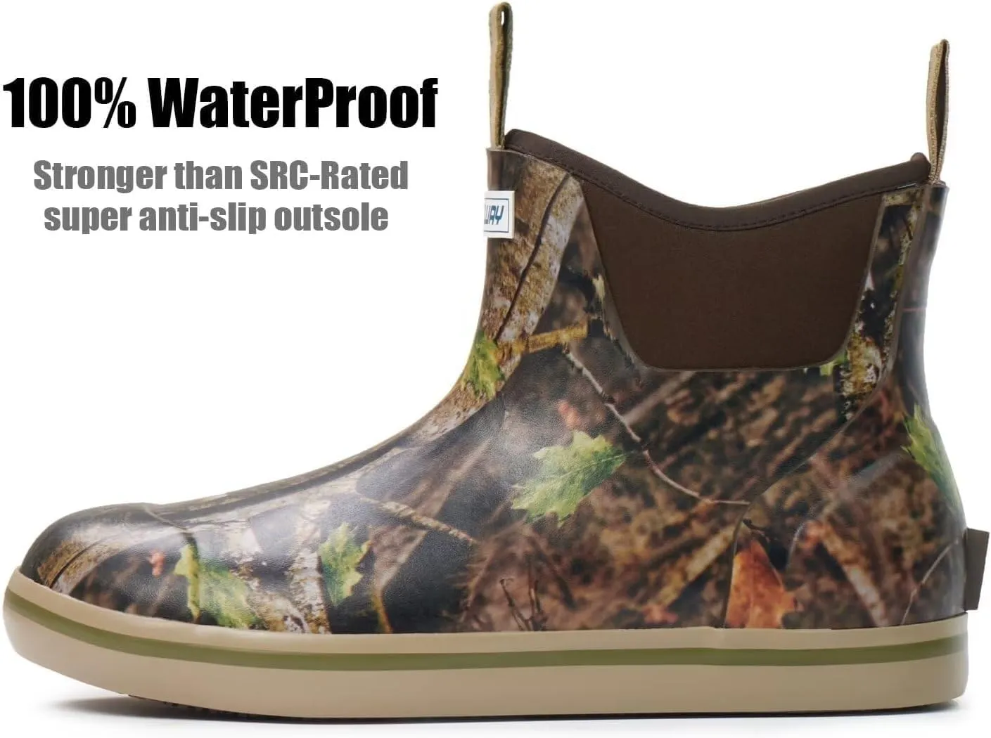 SUREWAY Men's Ankle Fishing Deck Boots for Men-Waterproof,Professional Non-Slip Soles for Wet Slippery Surface,Neoprene Rubber Rain Boot/Shoes for Hunting Boating Gardening