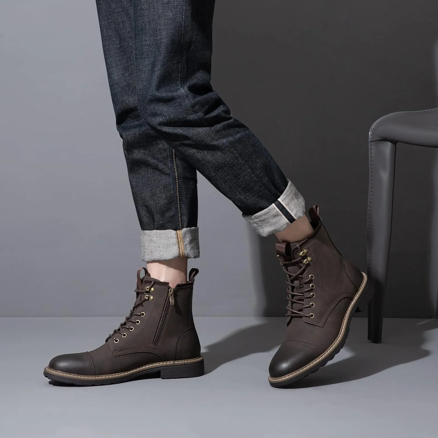 Vostey Mens Boots Motorcycle Casual Boots For Men Zipper Fashion Chukka Boot Mens