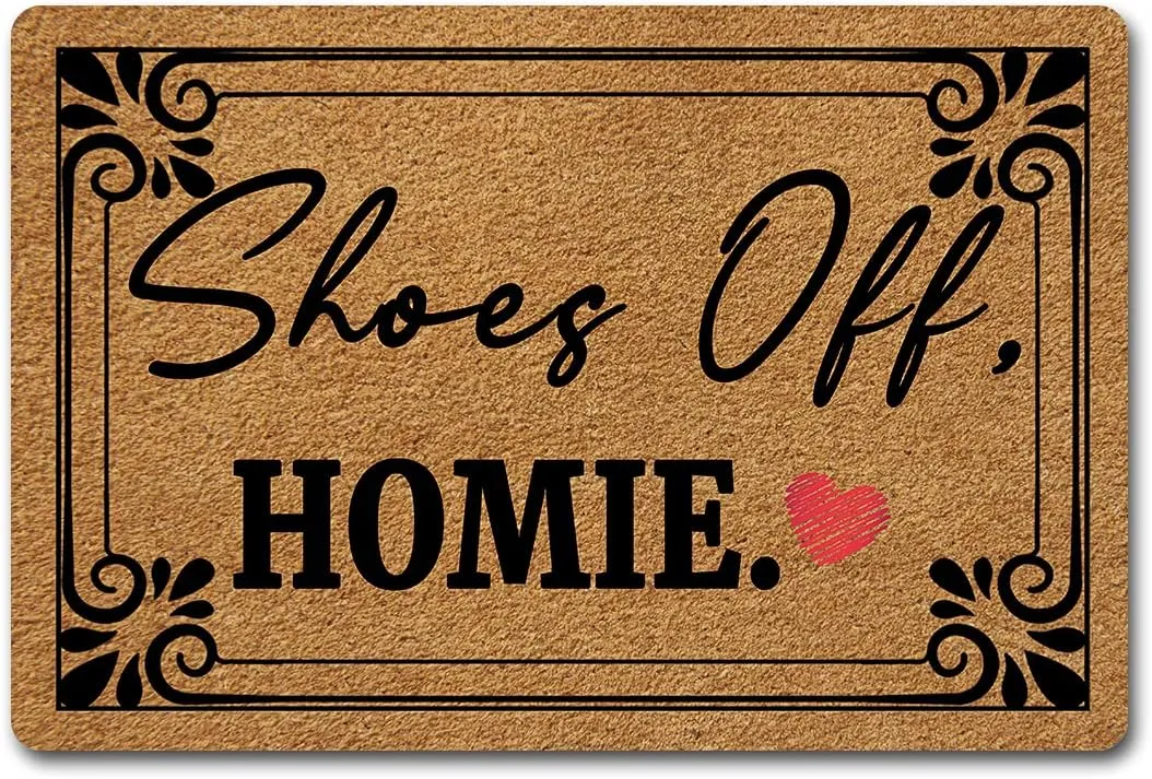 Welcome Mat Shoes Off Homie Doormats Monograms Funny Door mat for Entrance Way Non-Woven Fabric Top with a Anti-Slip Rubber Back for Front Door Indoor/Kitchen Mats Spoof Gift 23.6"(L) x 15.7"(W)