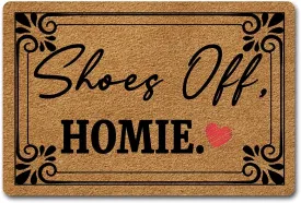 Welcome Mat Shoes Off Homie Doormats Monograms Funny Door mat for Entrance Way Non-Woven Fabric Top with a Anti-Slip Rubber Back for Front Door Indoor/Kitchen Mats Spoof Gift 23.6"(L) x 15.7"(W)