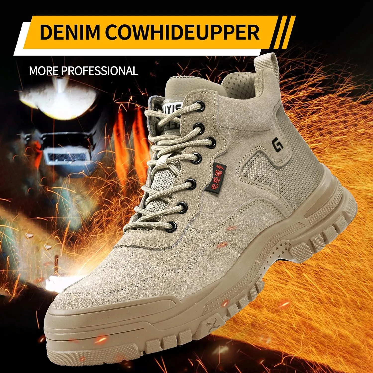 Work Boots for Men,Lightweight Indestructible Steel Toe Work Shoes,Non Slip Industry Construction Safety Steel Toe Boots.