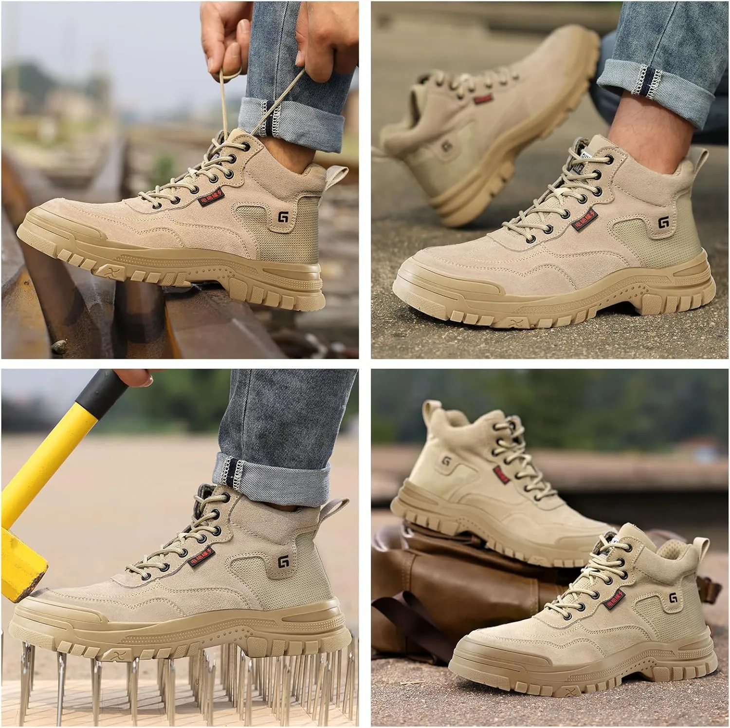 Work Boots for Men,Lightweight Indestructible Steel Toe Work Shoes,Non Slip Industry Construction Safety Steel Toe Boots.
