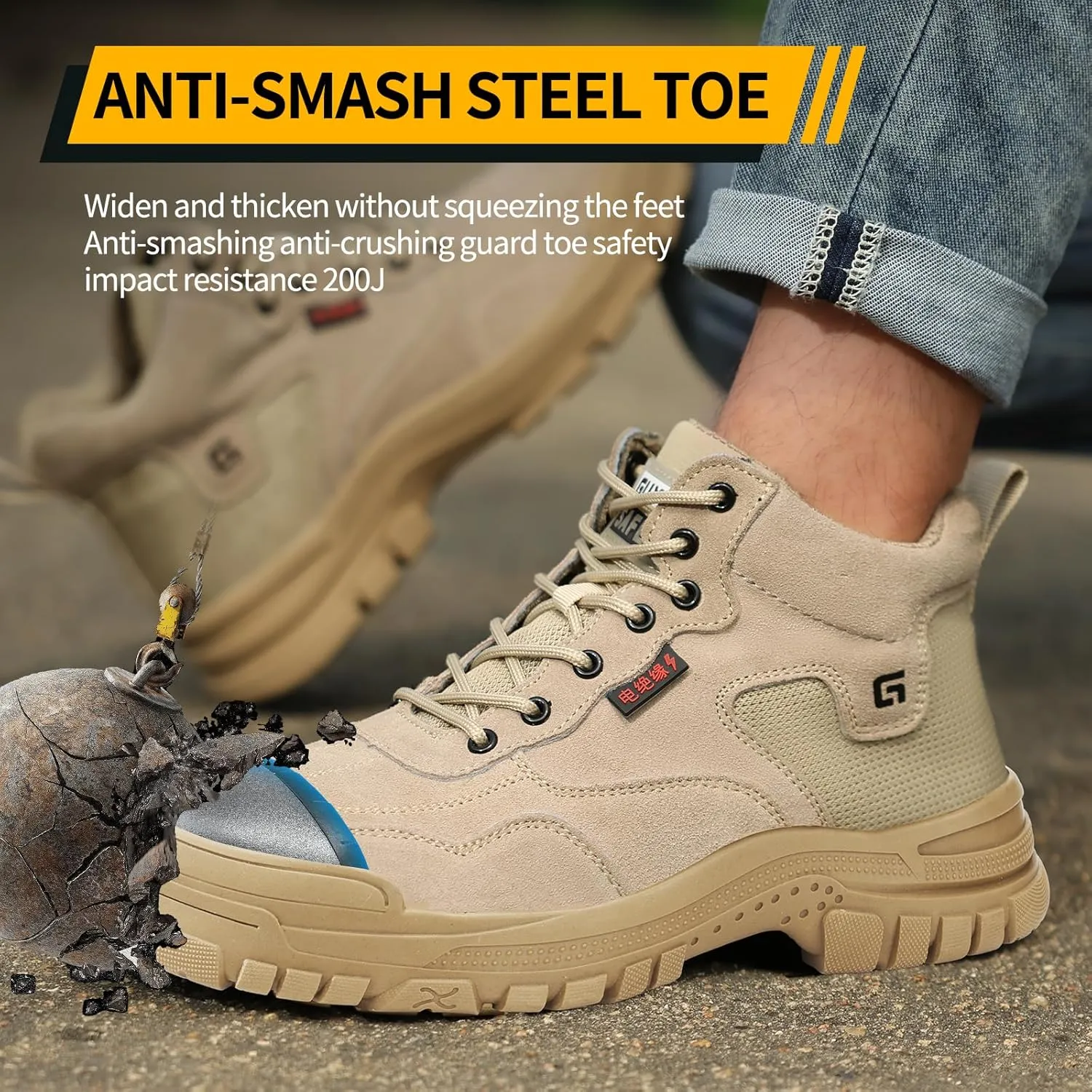 Work Boots for Men,Lightweight Indestructible Steel Toe Work Shoes,Non Slip Industry Construction Safety Steel Toe Boots.