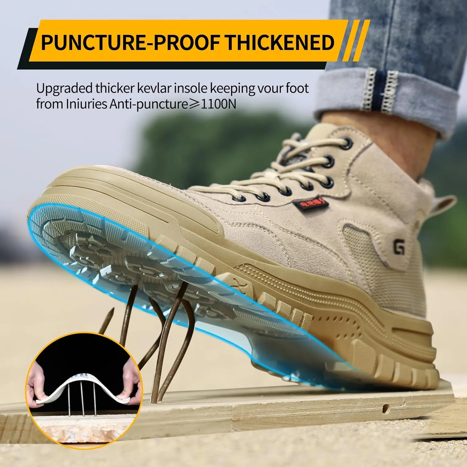 Work Boots for Men,Lightweight Indestructible Steel Toe Work Shoes,Non Slip Industry Construction Safety Steel Toe Boots.